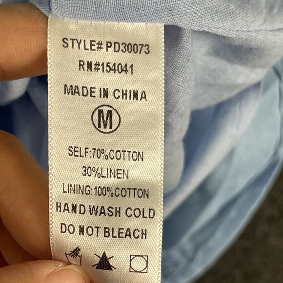 P Cill Linen Blend Mini Dress Womens Medium Blue Tie Front Ruffle Cut Out NEW - Picture 7 of 14